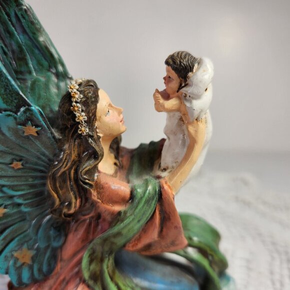 Adeline Collection Figurine Angel Holding a Baby Sitting on a Cloud on a Base - Picture 3 of 10